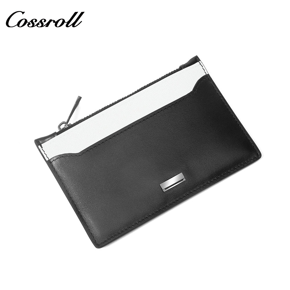 Genuine Leather Ultra Slim Zipper Card Holder, All-in-One Coin & Credit Card 2-in-1 Mini Portable Wallet for Men & Women