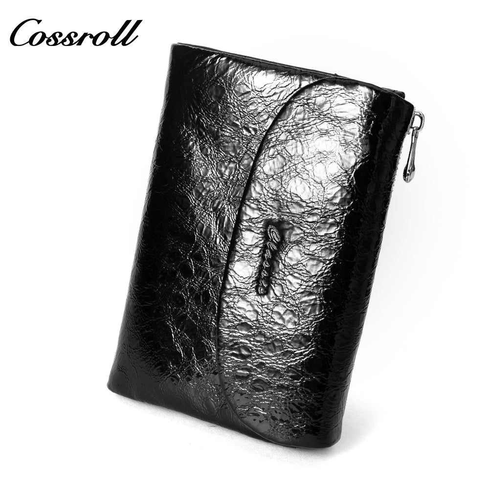 New factory custom leather money baotou layer cowhide change card bag patent leather lady purse custom