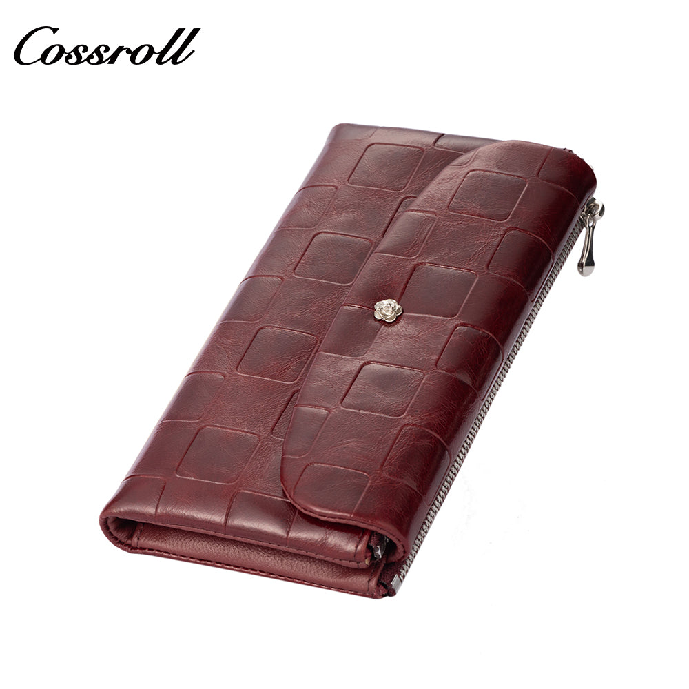 Genuine leather wallet, tri-fold, fashionable soft cowhide clutch, large-capacity women's wallet