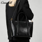 Women's Waxed Cowhide Large Capacity Tote Bag, Vintage Commuter Handbag, Shoulder & Crossbody Bag with Detachable Strap