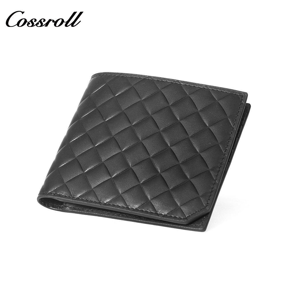 Men's Diamond Quilted Genuine Leather Bifold Wallet, Multi-Slot Ultra Slim Short Purse for Business & ID Cards