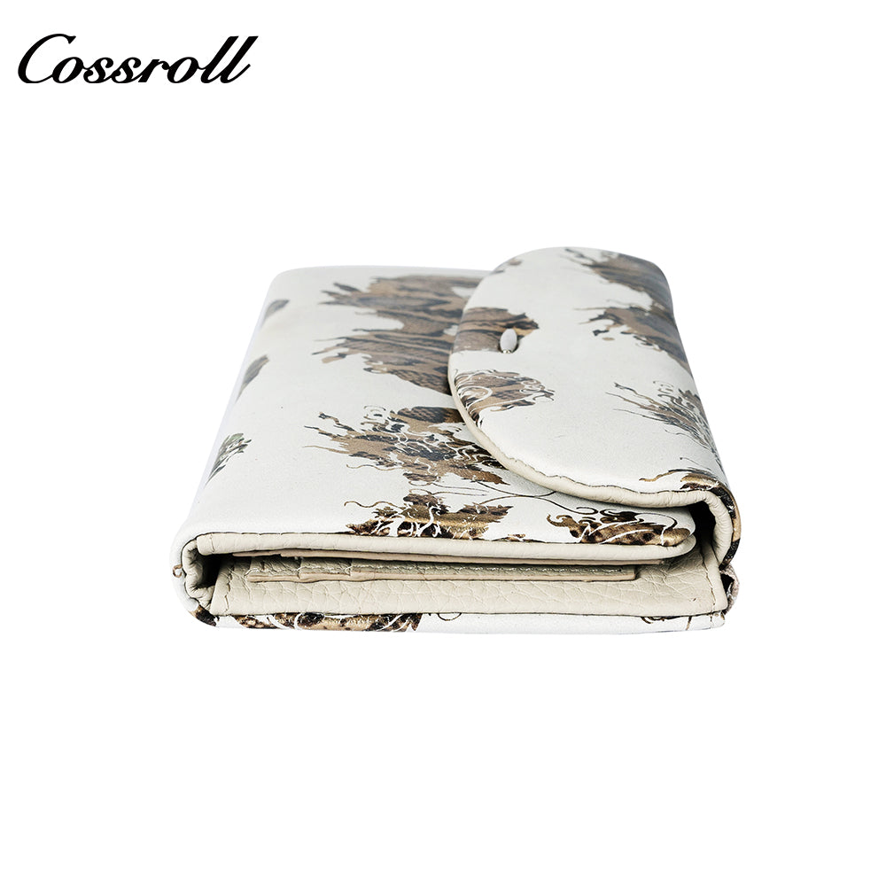 Leather women's purse Multi-functional pattern fashion short long cowhide wallet multi-card holding bag factory custom