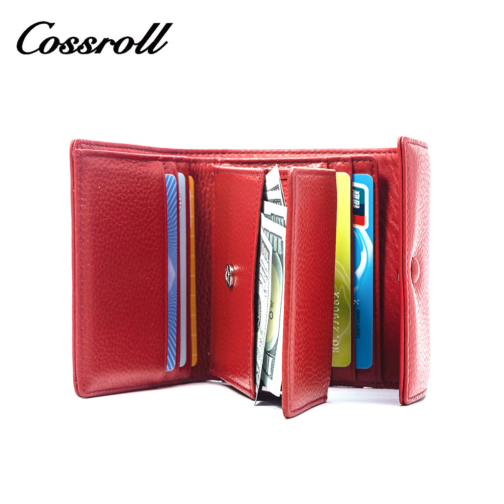 Red Ladies Multifunction Card Holder in Classic Pebbled Leather