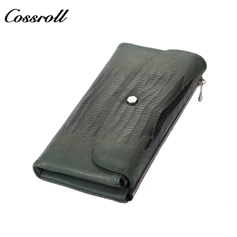 Genuine leather wallet for women, soft cowhide, long multi-functional tri-fold clutch