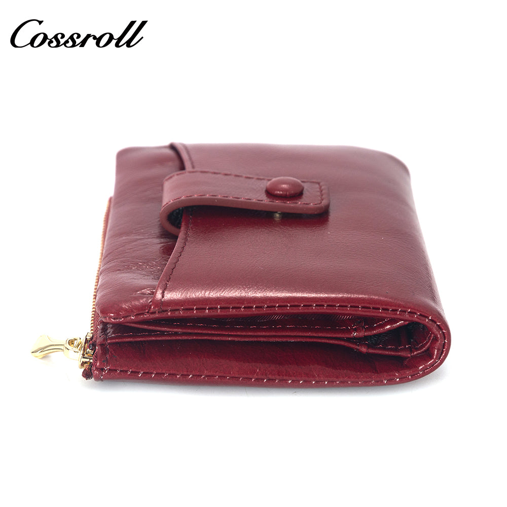 New leather women's long purse zipper wallet Large capacity waxed cowhide coin purse card bag factory custom