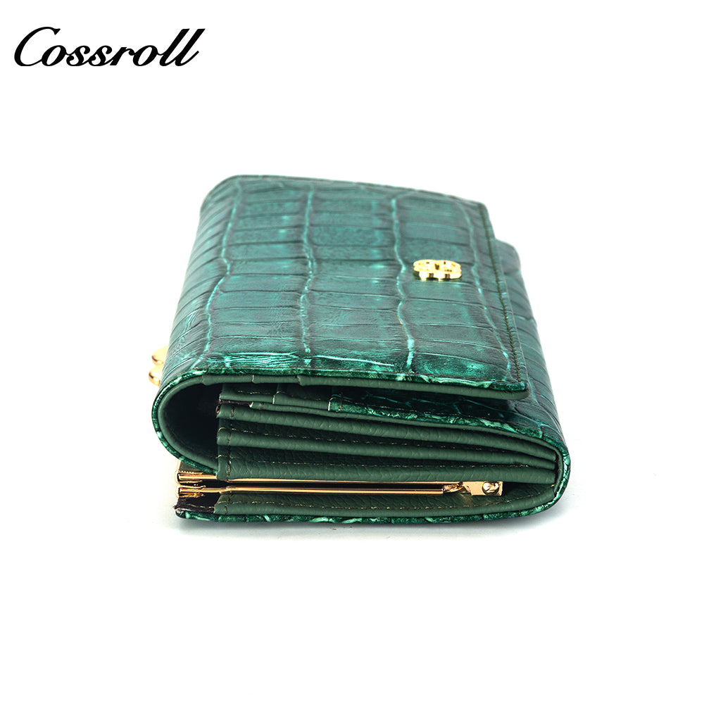 Europe and the United States three fold crocodile leather wallet women's long money clip multi-card wallet manufacturers customized