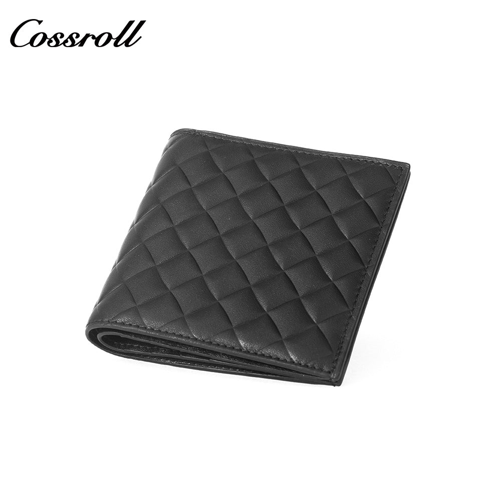 Men's Diamond Quilted Genuine Leather Bifold Short Wallet, Multi-Slot Functional Card Holder, Minimalist Purse for Business, Commute & Daily Casual Use