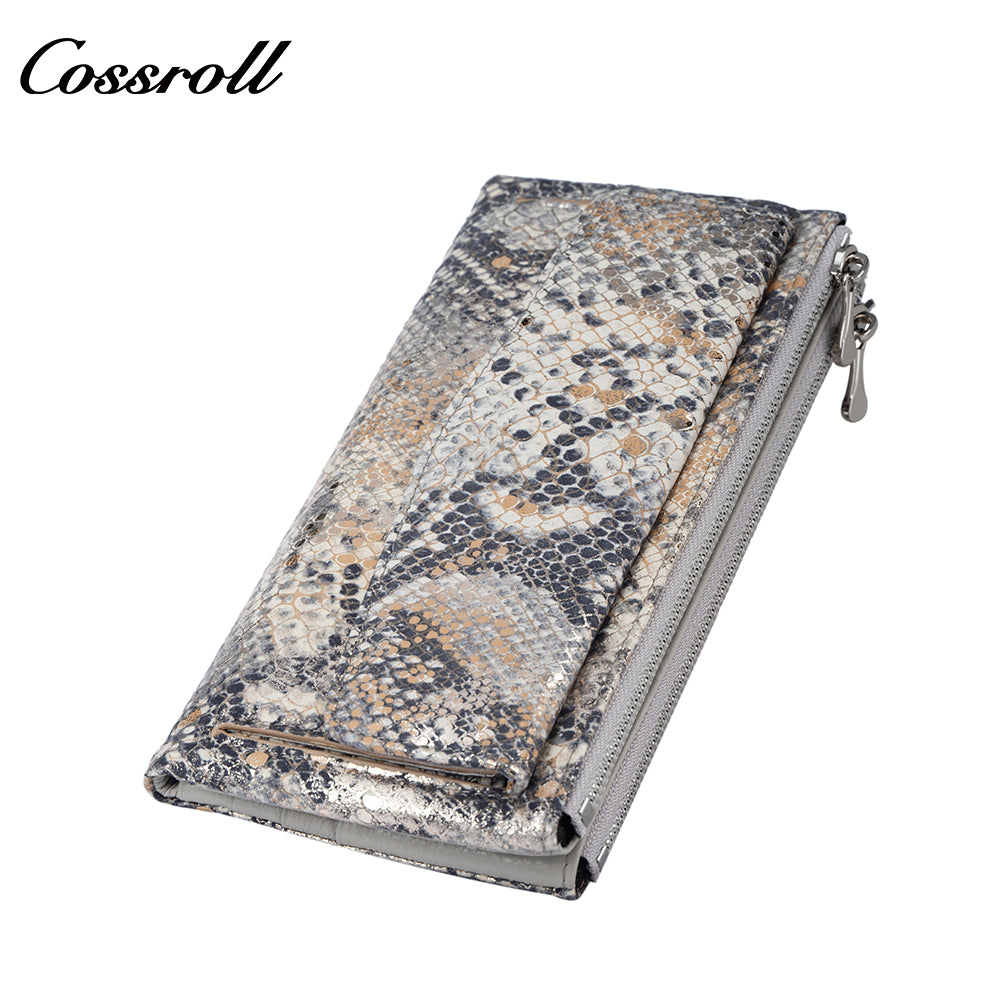 Women's Snake Skin Wallet, Fashionable Multi-Card Large Capacity Long Zipper Wallet