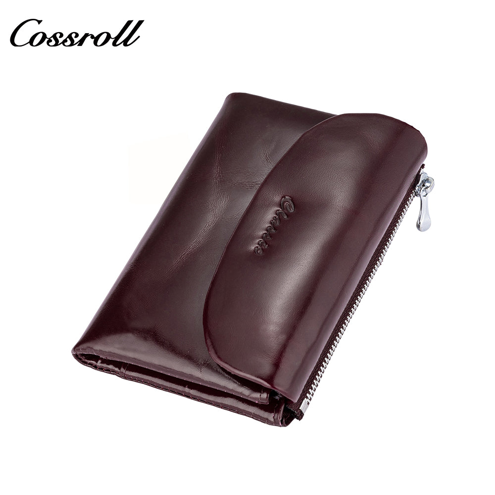 High-grade leather card wallet women oil waxed leather multi card slot coin purse