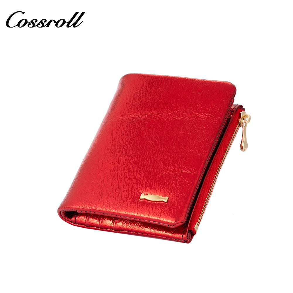 Women's genuine leather short wallet, European and American style, oil wax leather, fashionable billfold