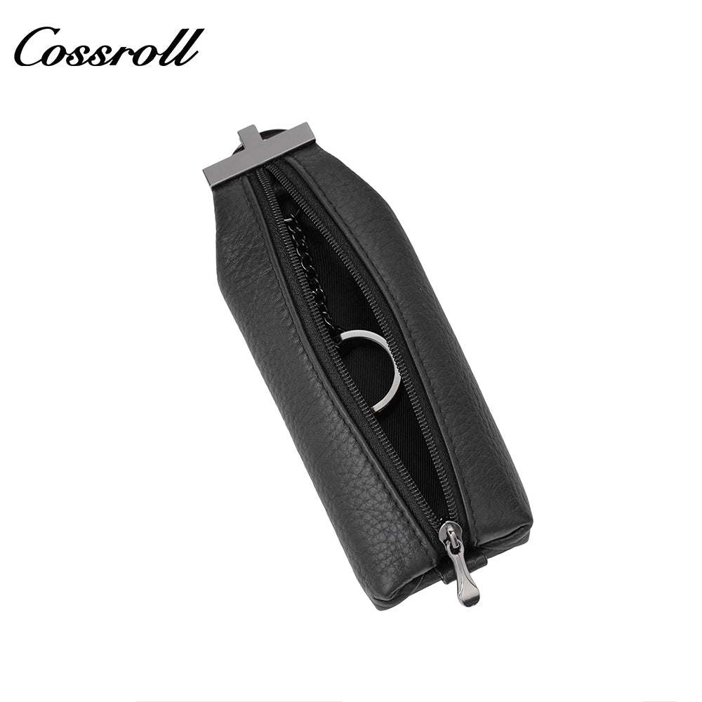 Practical men's cowhide leather key pouch with zipper universal coin purse