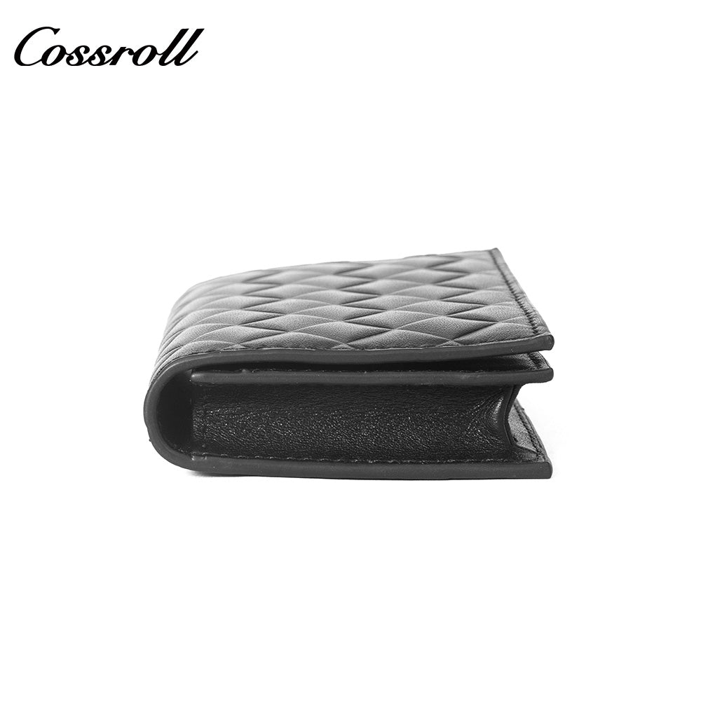 Diamond Quilted Genuine Leather Coin Card Wallet, Minimalist Portable Bifold Short Purse for Daily Commute