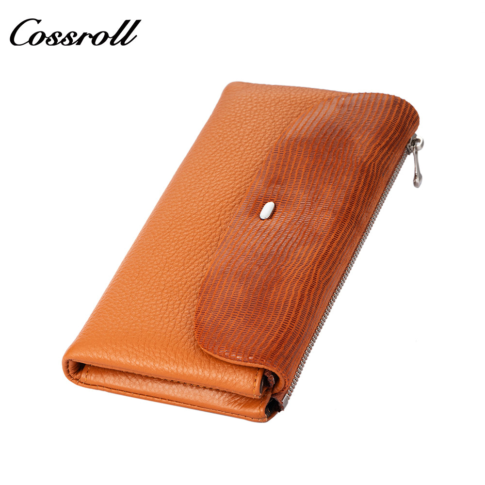 Women's Genuine Leather Coin Purse, Two-Tone Splice, Long, Large Capacity, Multi-Functional Card Holder