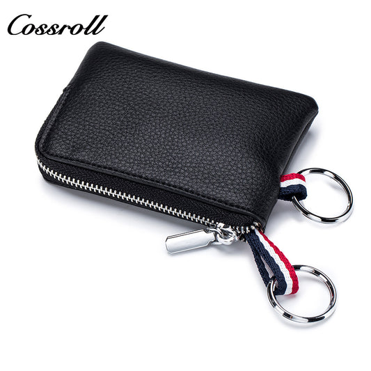 Multi-function coin wallet Men's leather ultra-thin mini wallet cowhide card bag zipper coin bag key bag