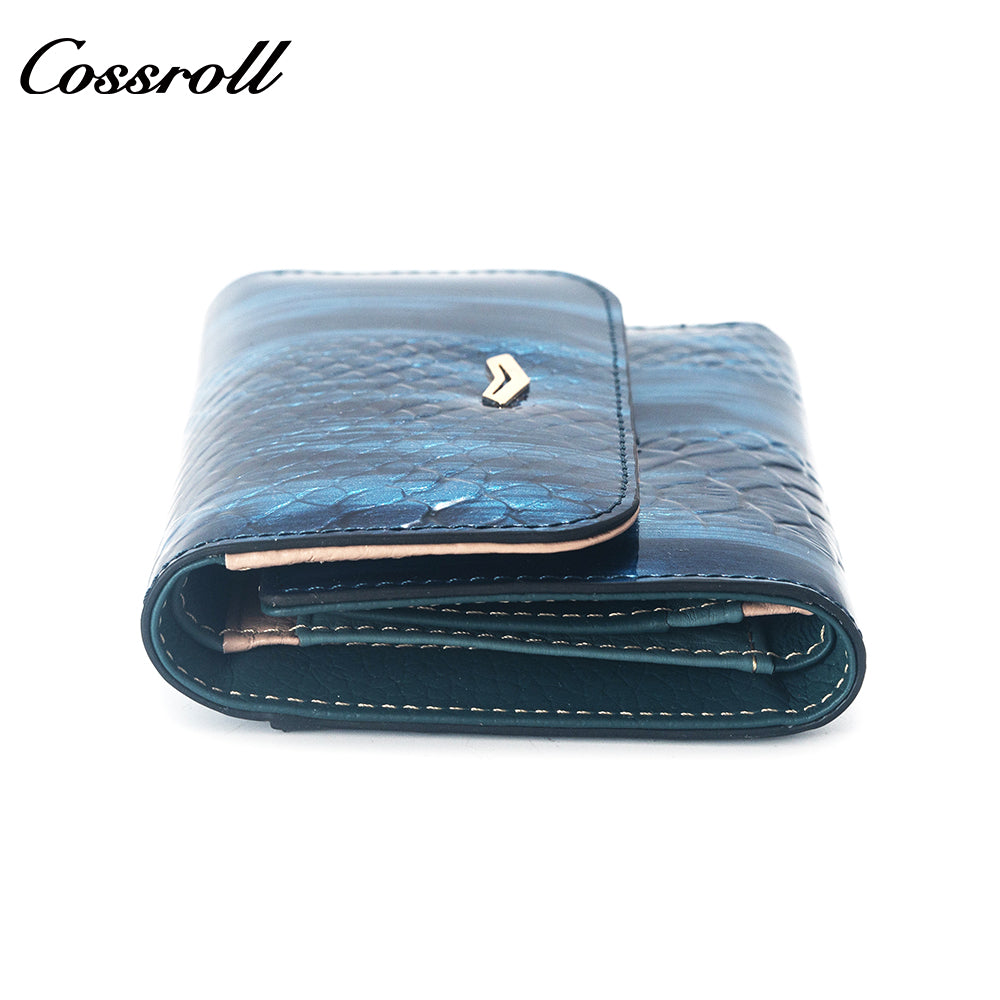 Factory custom purse Women's short long patent leather all-in-one leather triple fold multi-card cowhide wallet multi-function card bag