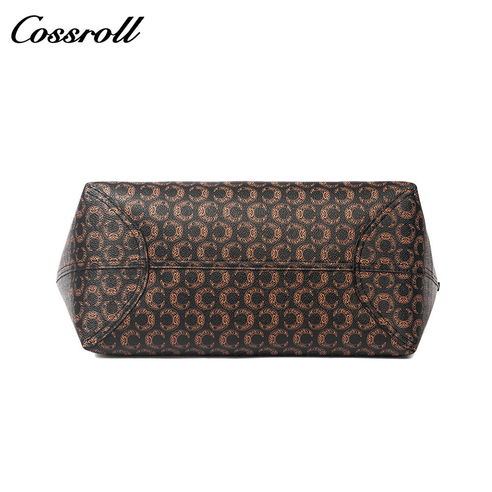 Women Vintage C Monogram Genuine Leather Tote Bag, Large Capacity Commuter Shoulder Handbag