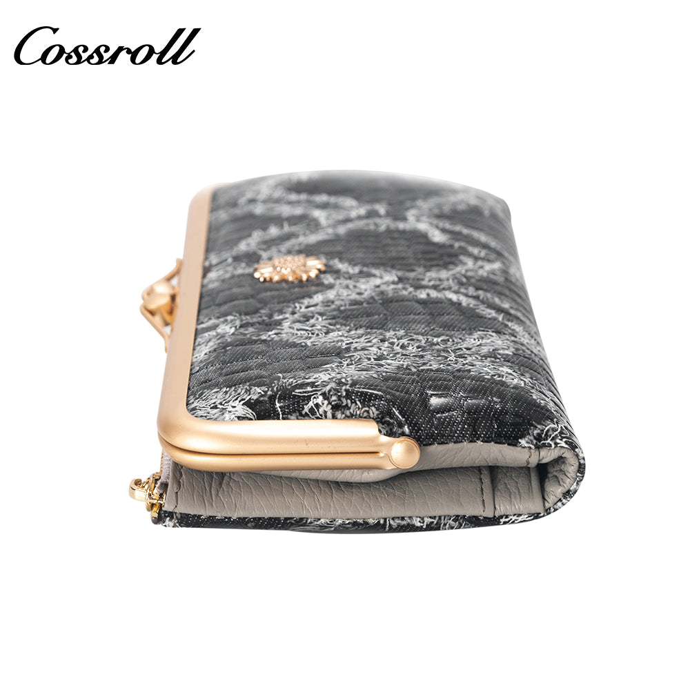 2023 New Design leather fasion slim wallet custom logo   crocodile texture Genuine Leather