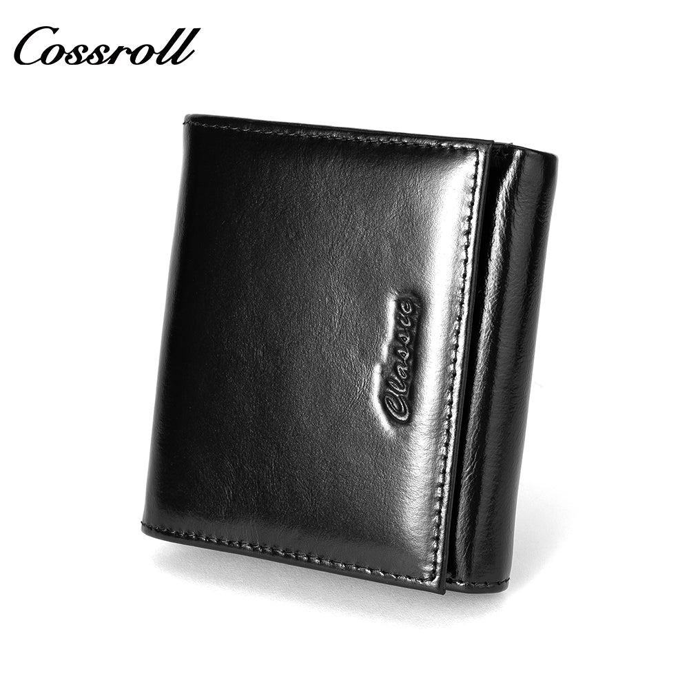 High Quality Wholesale ladies mens genuine leather purse handmade short wallets oil wax leather