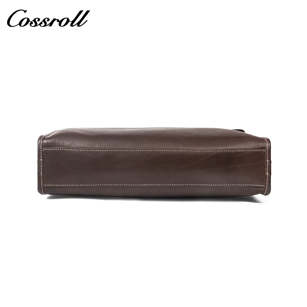 Men's Full Grain Leather Briefcase, Large Capacity Flap Laptop Handbag, Genuine Leather Business Commute Office Bag