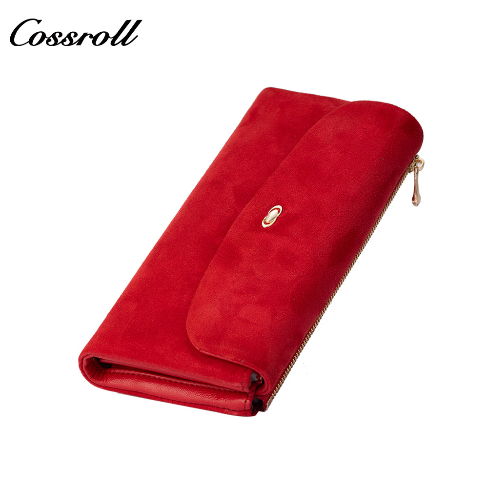Matte Suede Magnetic Snap Long Women's Wallet with Multiple Card Slots Clutch
