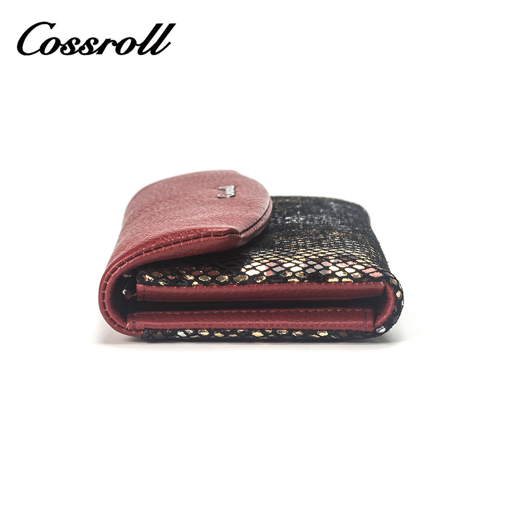 Red snake print women's genuine leather zipper wallet