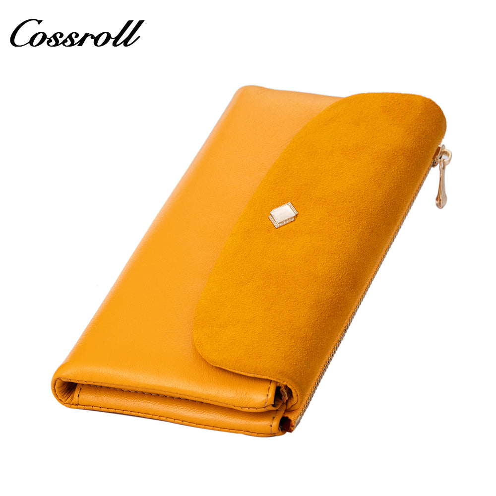 Women's long wallet with multiple card slots, coin purse, suede zipper, US dollar compartment