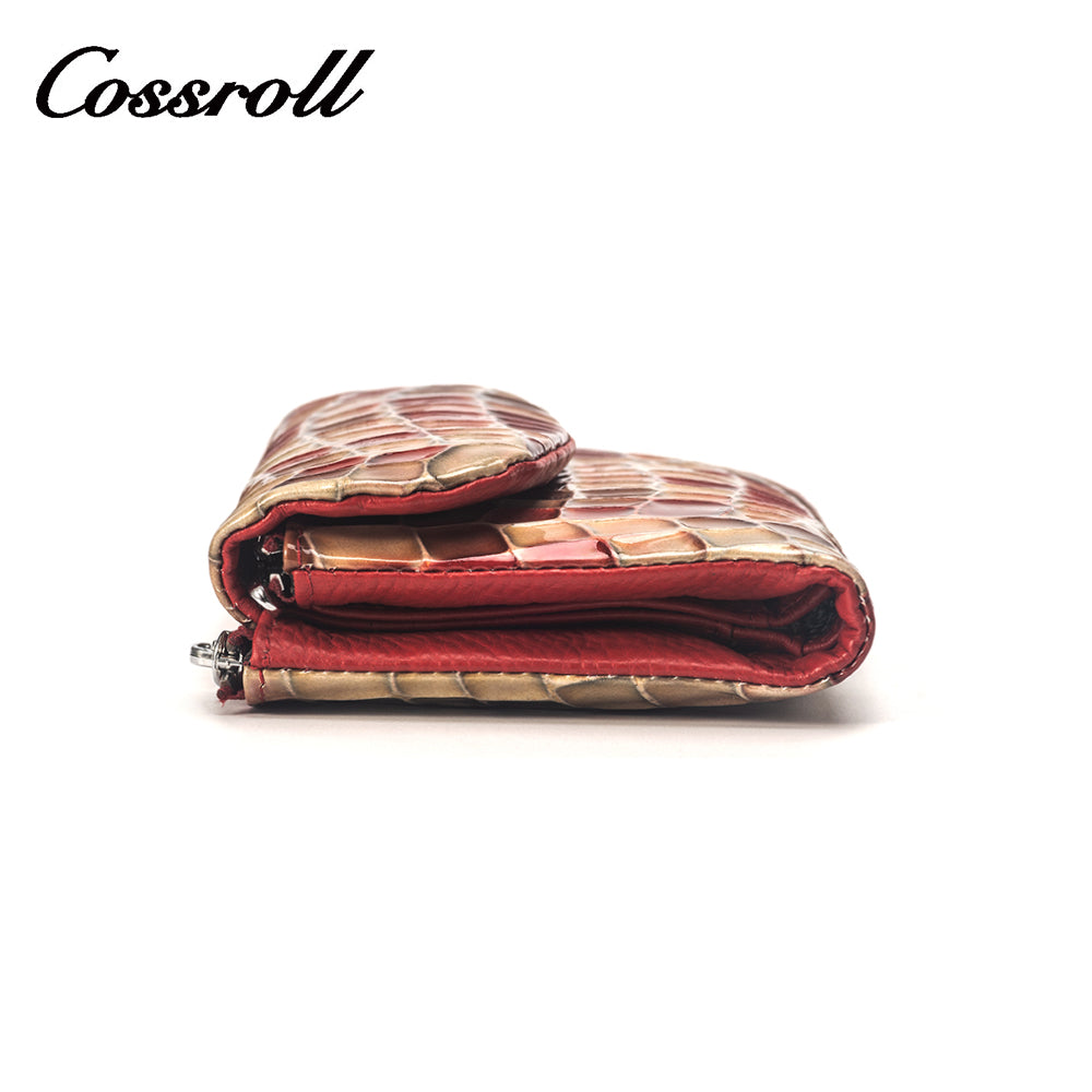 Crocodile print short women's genuine leather wallet