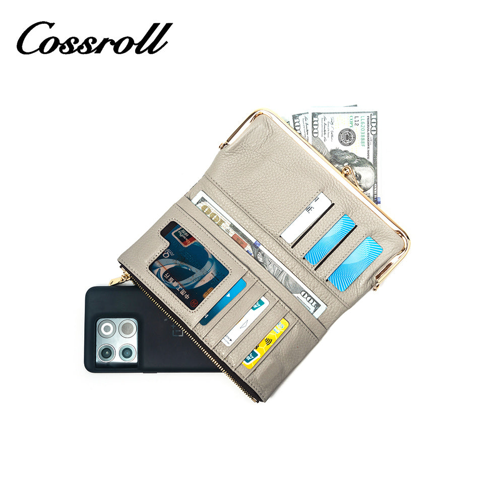 Fashion 2023cell phone wallet hot sale leather custom fashionable long zip women wallet