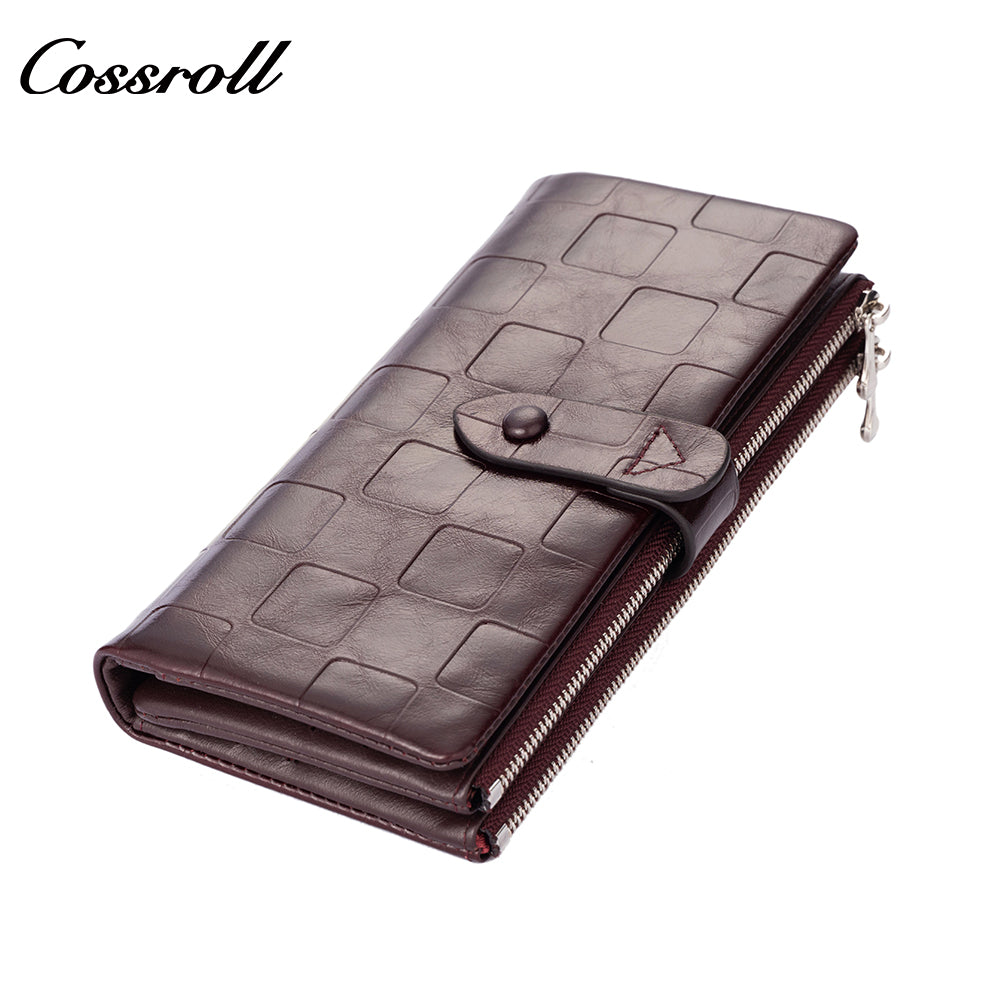 Genuine leather women's wallet with clasp, large-capacity long card holder, European and American fashion clutch