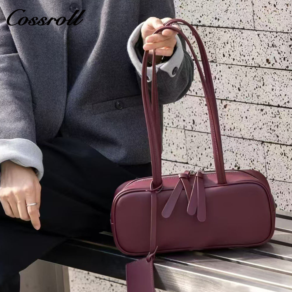 Head layer cowhide Boston bowling bag new underarm work commuting girls senior sense leather shoulder bag