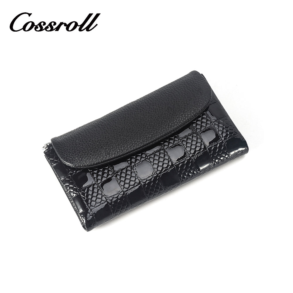 Black snake print ladies long clutch bag genuine leather wallet