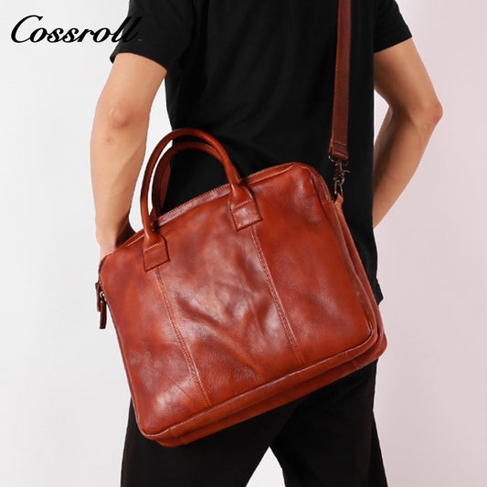 Crazy horse skin hand-painted handbag Vintage men's diagonal back layer cowhide leather bag Business briefcase