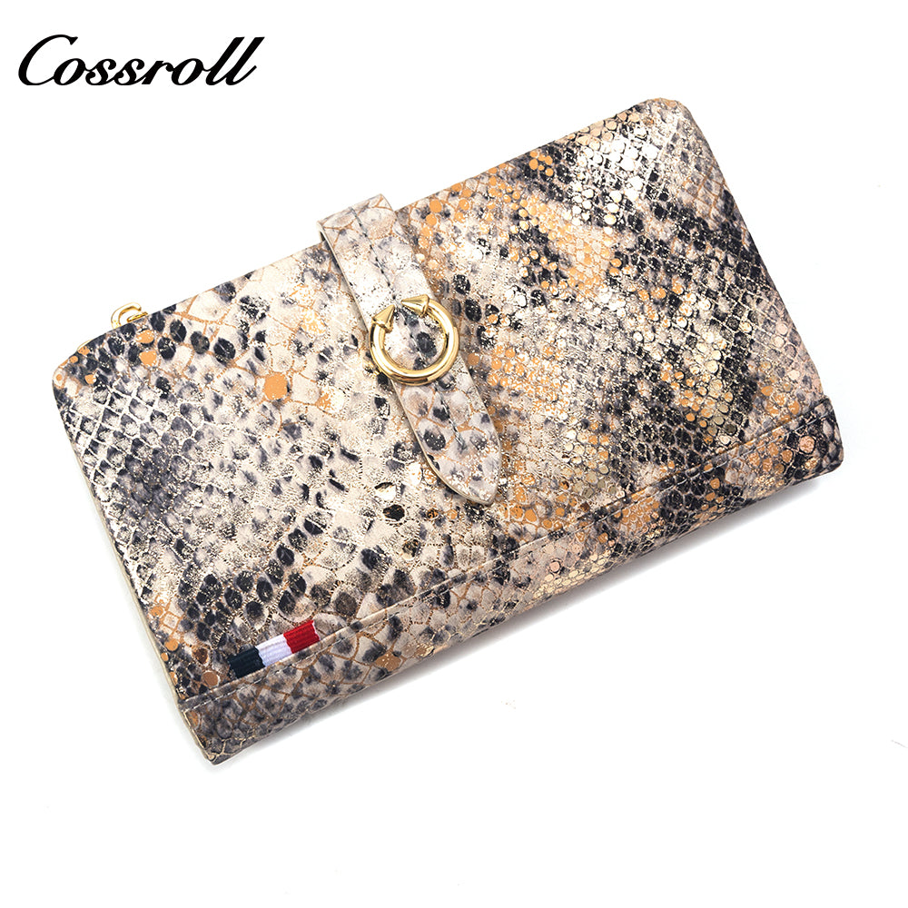 Manufacturers customized serpentine leather purse women's long cowhide women's multi-layer multi-card large capacity