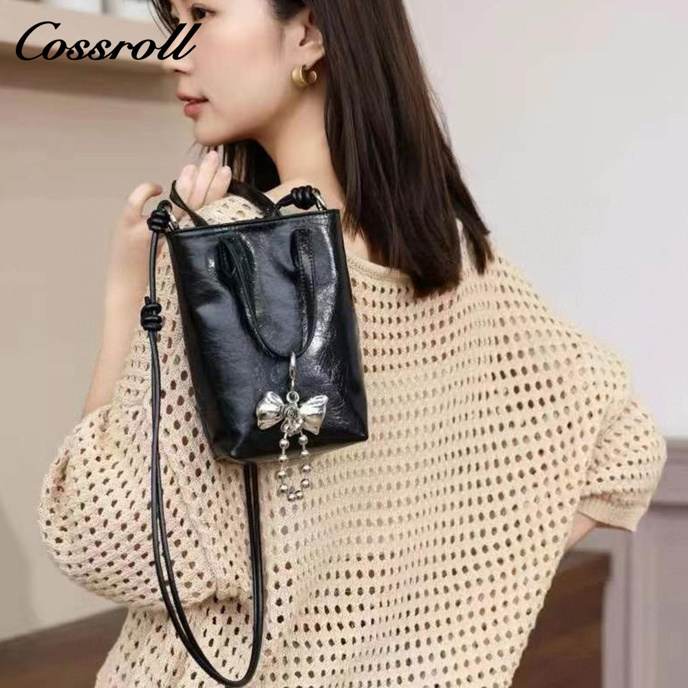 Premium sense of head layer cowhide leather cell phone bag mini exquisite cute handheld shoulder bag