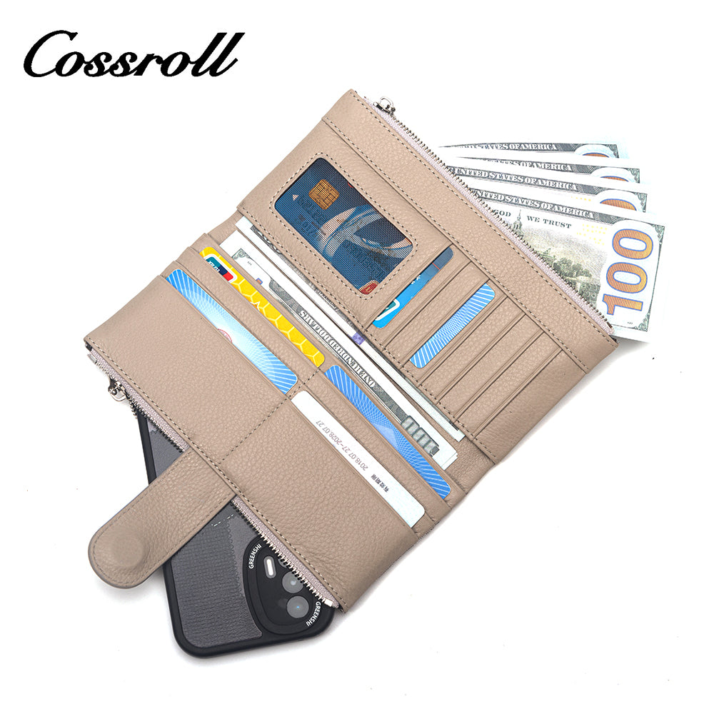 Wholesale Customization pale yellow leather zip wallet women's With High-End Quality