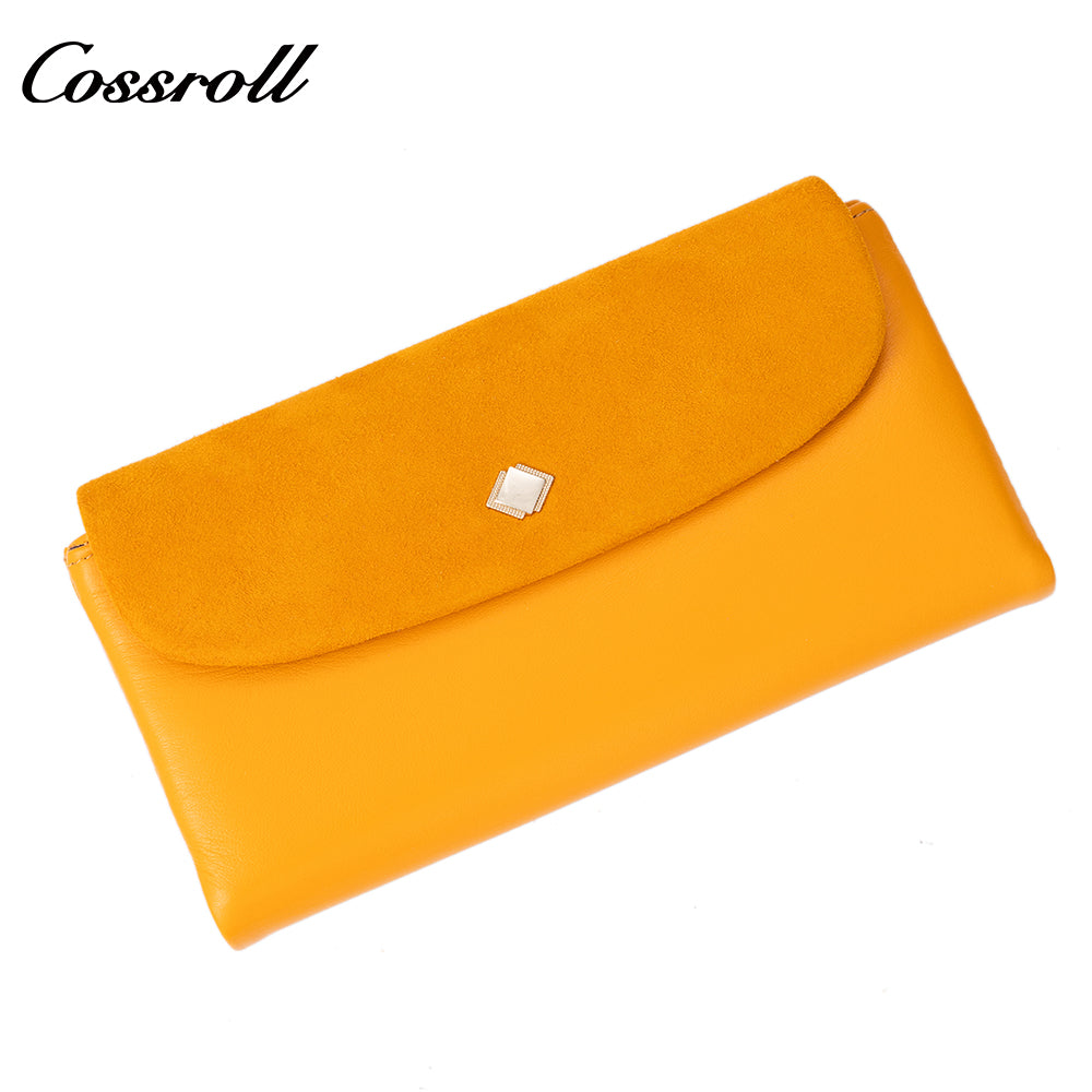 Women's long wallet with multiple card slots, coin purse, suede zipper, US dollar compartment