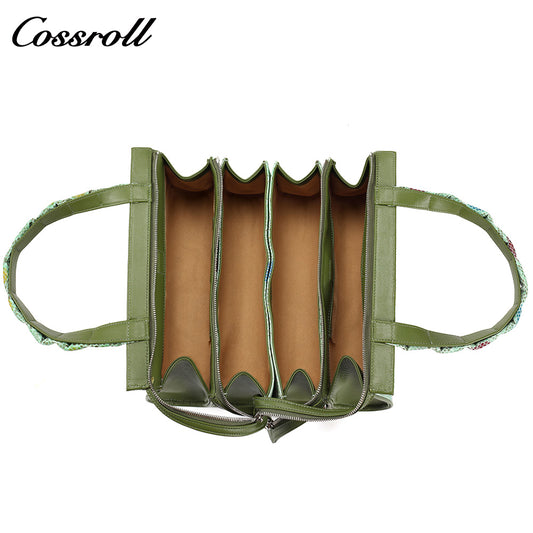 Colorful Snake Print Cowhide Multi-Layer Accordion Handbag, Multi-Functional Hand & Crossbody Shoulder Bag