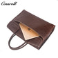 Men's Full Grain Leather Briefcase, Large Capacity Flap Laptop Handbag, Genuine Leather Business Commute Office Bag