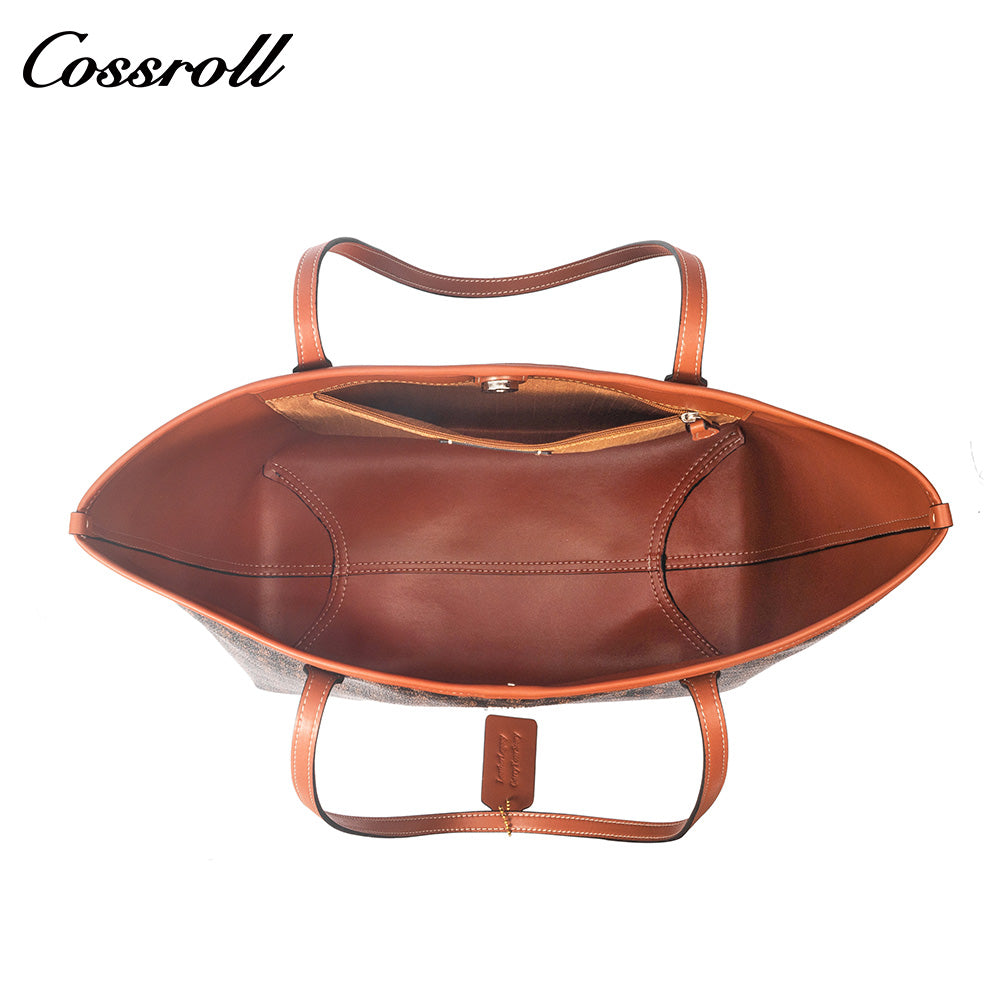 Women Vintage C Monogram Genuine Leather Tote Bag, Large Capacity Commuter Shoulder Handbag