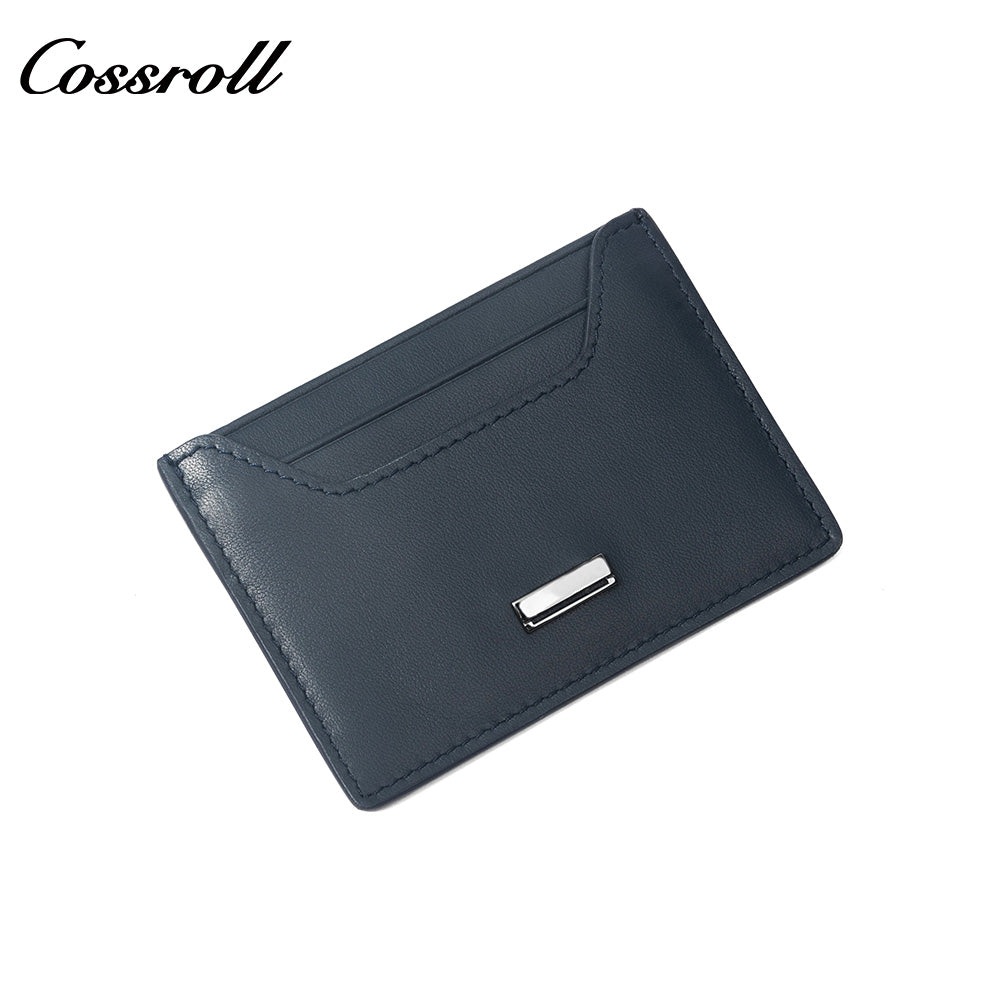 Solid Navy Genuine Leather Card Holder, Slim Multi-Slot Cowhide Card Case, Portable Mini ID Card Organizer