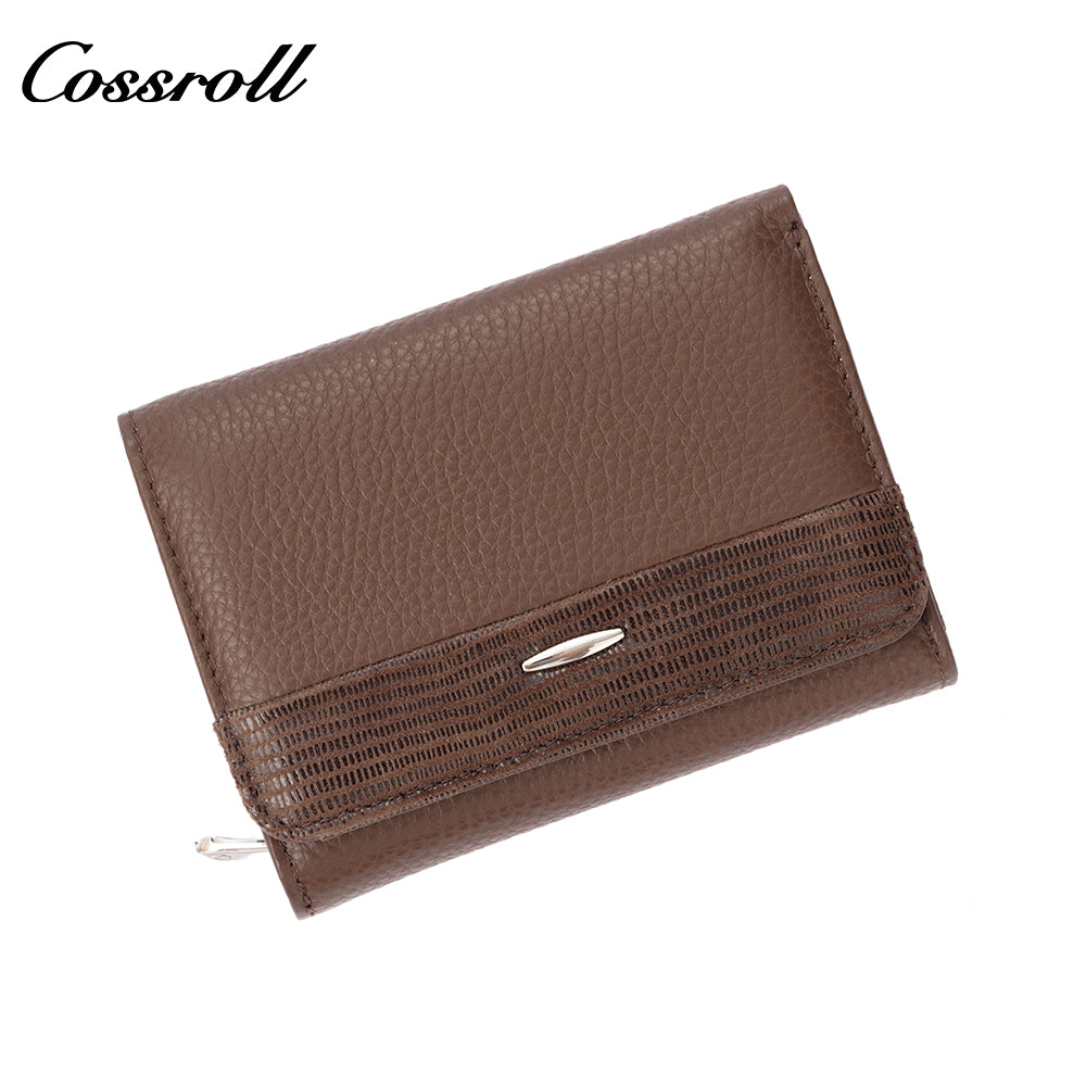 Genuine leather women's long wallet, tri-fold with clasp, simple and versatile women's clutch