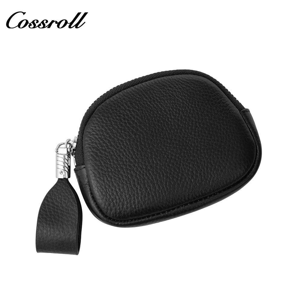 Genuine Leather Wallet for Women, Mini Zip Key Holder, Pebbled Grain Shell-Shaped Bag