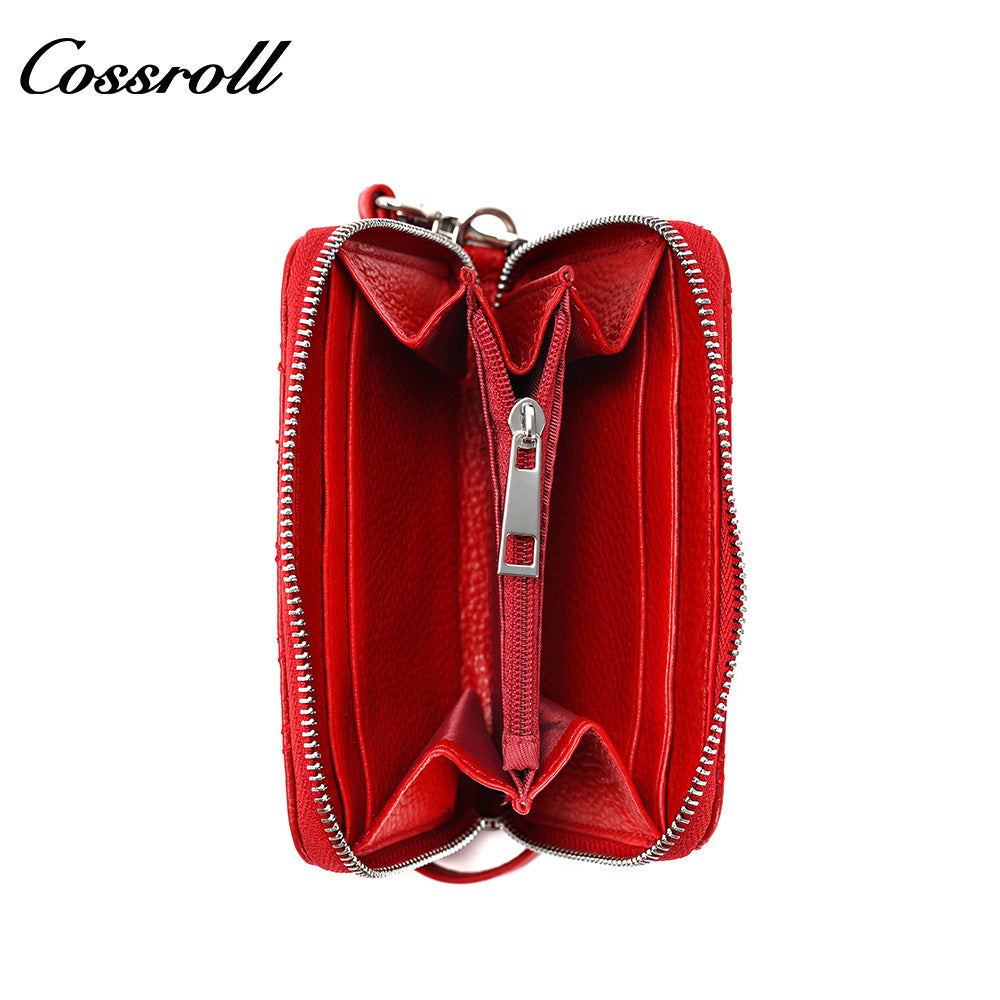 Women's Litchi Grain Cowhide Coin & Card Wallet, Chevron Quilted Wrist Clutch, Multi-functional Card & Coin Storage Pouch