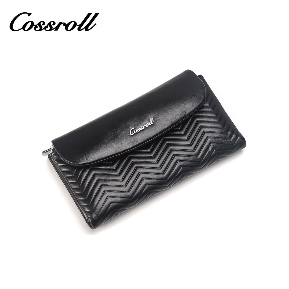 Black printed women's genuine leather wallet