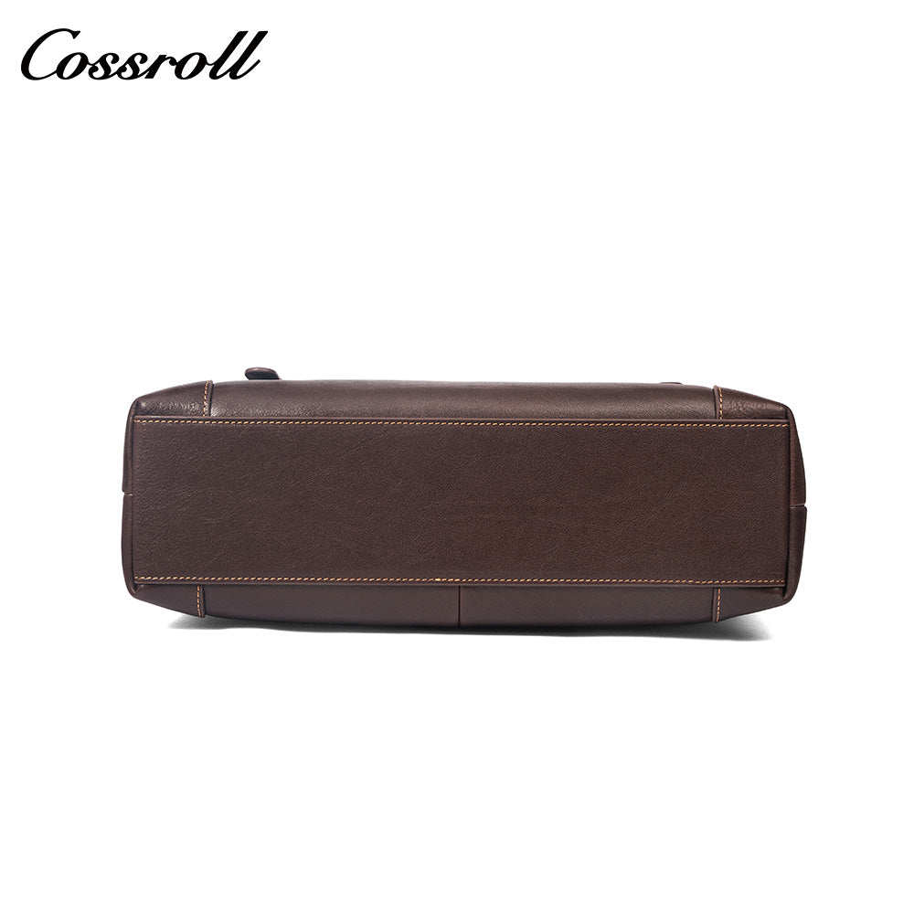 Men's Cowhide Leather Messenger Briefcase, Flap Laptop Handbag, Large Capacity Genuine Leather Shoulder & Crossbody Bag for Business & Daily Commute