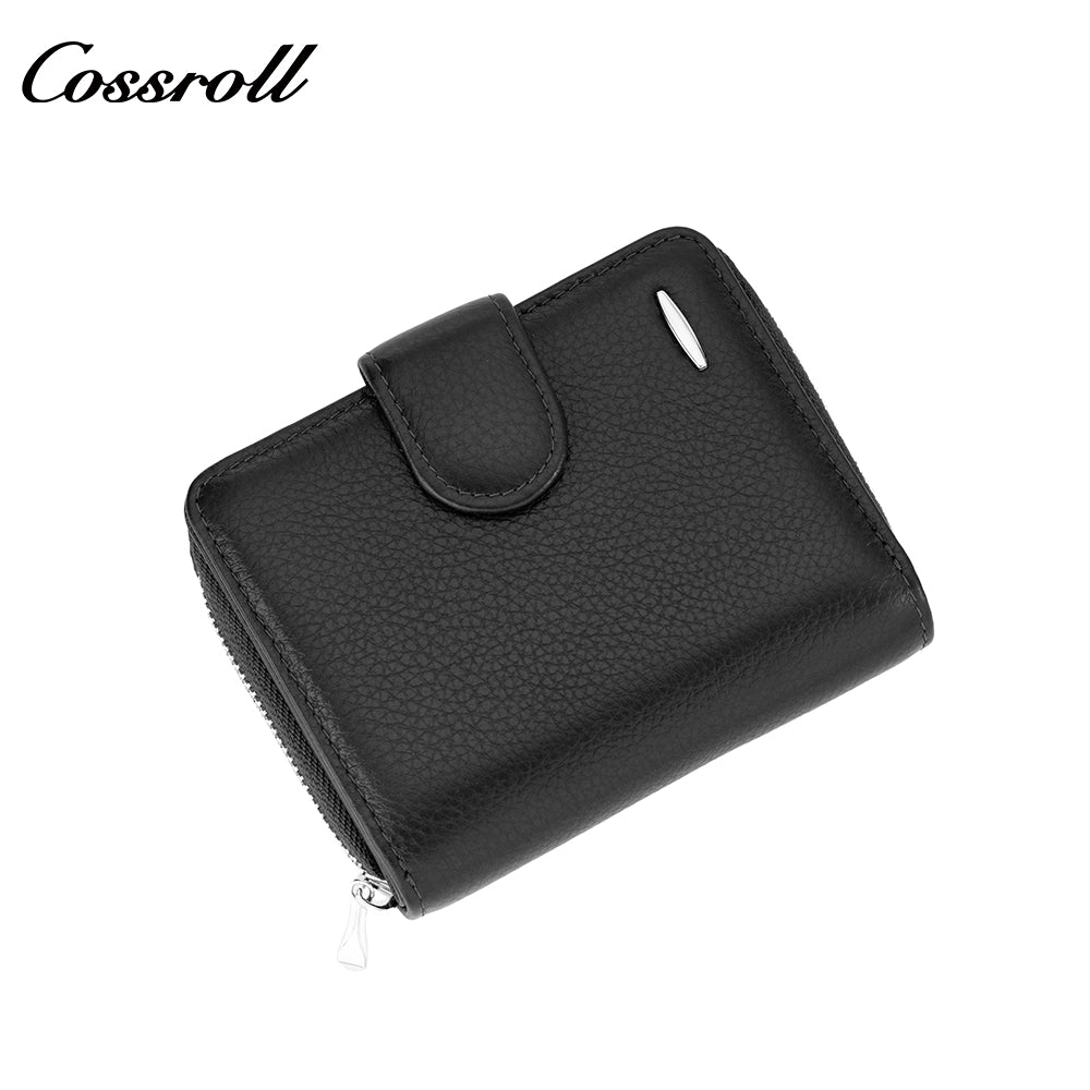 Men's Wallet Cowhide England Business Men Solid Color Photo ID Coin Zipper Short Wallet