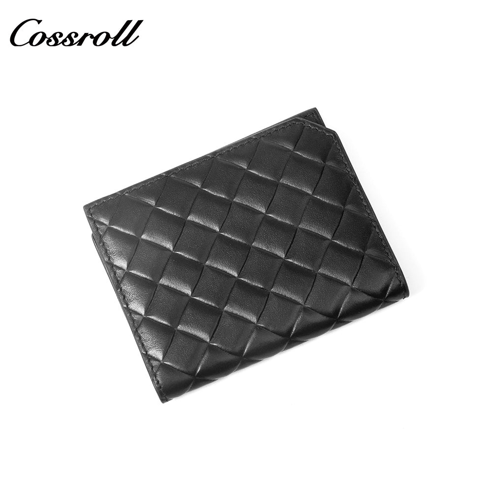 Diamond Quilted Genuine Leather Bifold Short Card Wallet, Ultra Slim Multi-Slot Business ID Card Holder