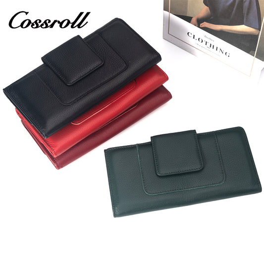 Green long multi-window zipped leather wallet