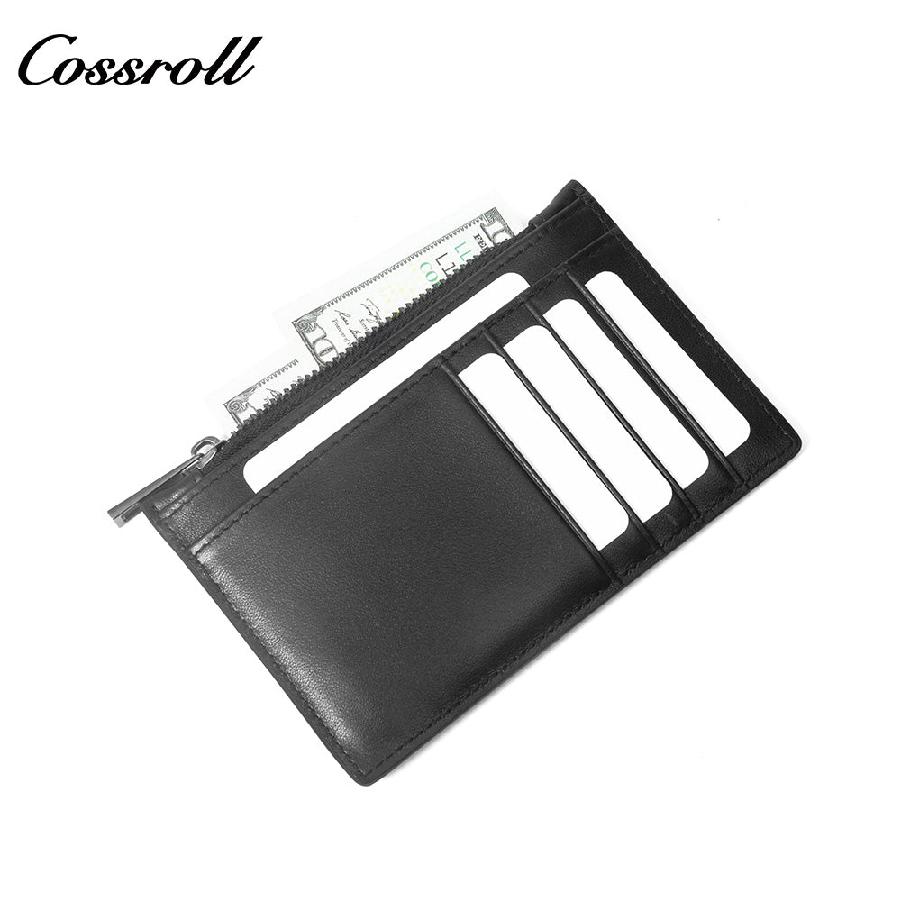 Genuine Leather Ultra Slim Zipper Card Holder, All-in-One Coin & Credit Card 2-in-1 Mini Portable Wallet for Men & Women
