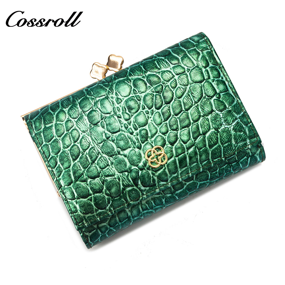 2023 New Design leather fasion slim wallet custom logo   crocodile texture Genuine Leather